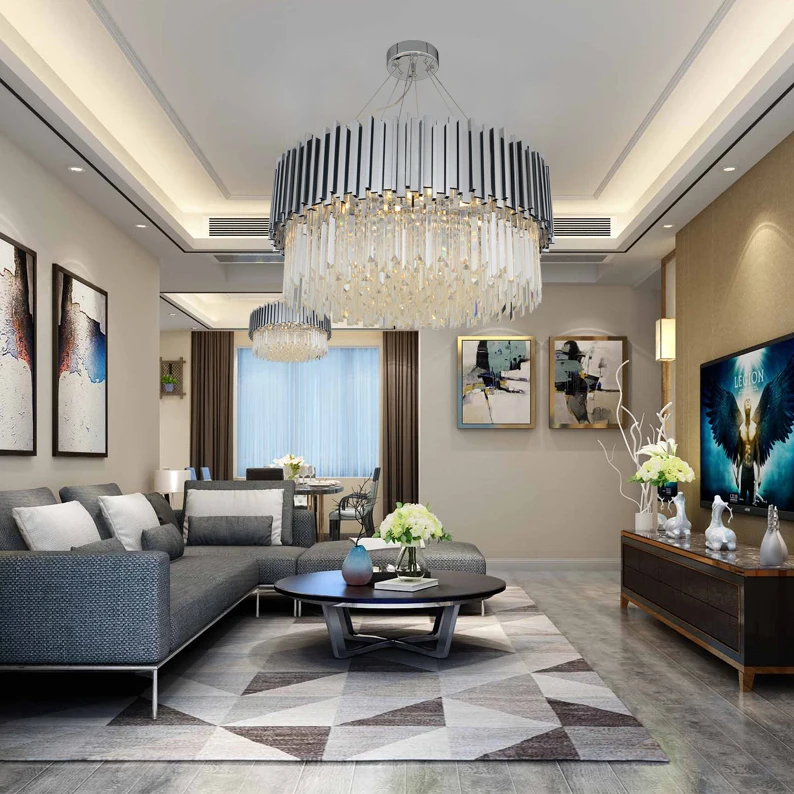 Postmodern LED Stainless Steel Crystal Gold Chrome Suspension Luminaire Lampen Pendant Lights Lustre Pendant Light For Foyer