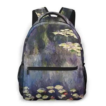 

Women Backpack Casual Travel Bag Water Lilies On Blue And Violet School Bag Fashion Shoulder Bag For Teenage Girl Bagpack