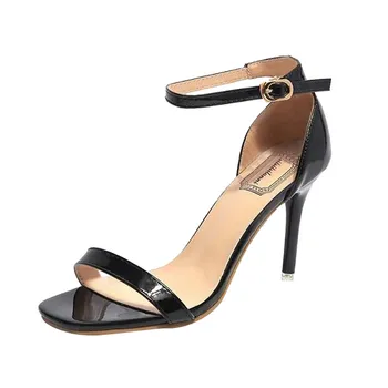 

2121 Nice Fashion Women Ladies Sandals Ankle High Heels Block Party Open Toe Shoes PU Leather Wedding Shoes