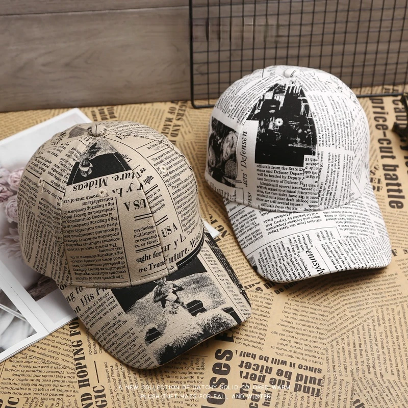 2021 New Lnstitute Style Baseball Cap Male Korean Retro Style Wild Caps Newspaper Design Simple Fashion Sun Hat 2
