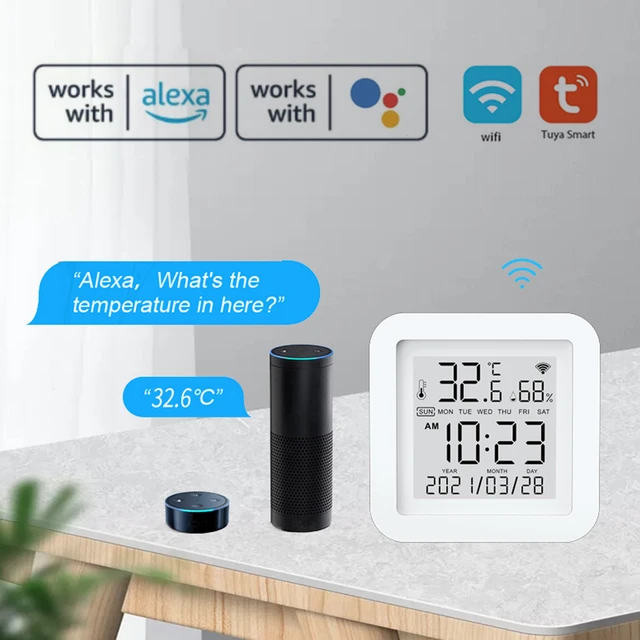 Tuya WiFi Temperature Humidity Sensor Smart Indoor Hygrometer Thermometer  With LED Display Backlight Support Google Home Alexa - AliExpress