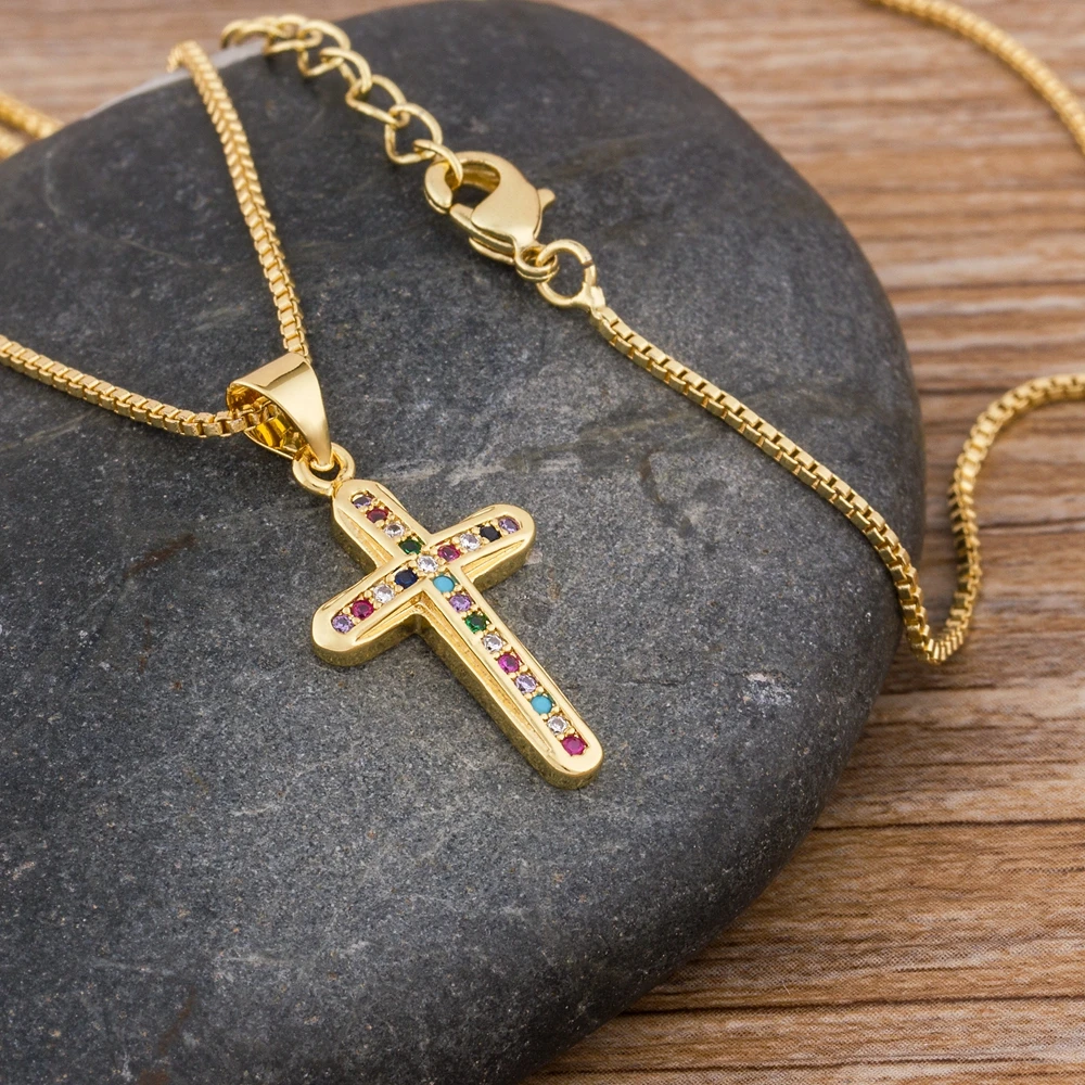 2020 New Design Cute Female Crystal Zircon Necklace Classic Cross Style Pendant Necklace Colorful Choker Necklace Gift For Women