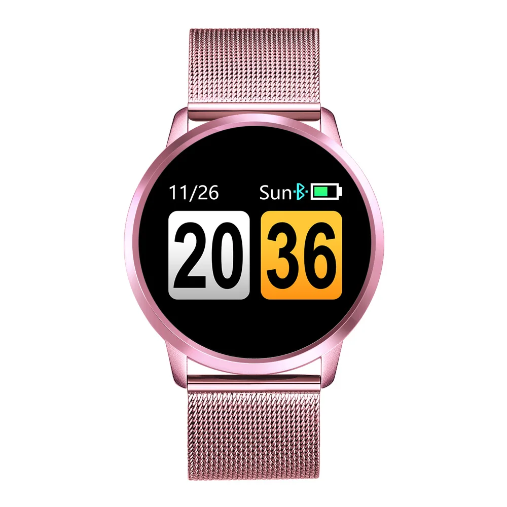 Pink steel strap Q8 Смарт часы OLED цветной экран Smartwatch Женская мода Фитнес-трекер монитор сердечного ритма часы умные часы для мужчин - Цвет: Pink steel strap