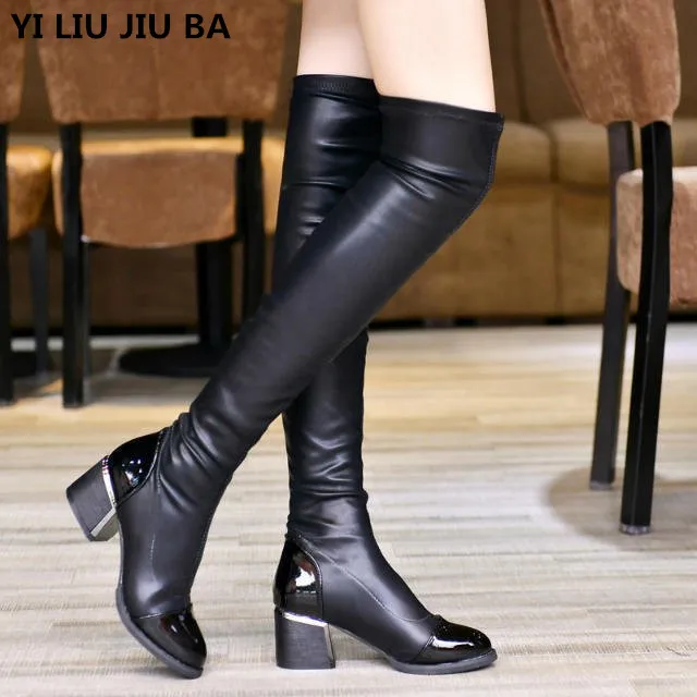 

2019 Women boots Special Offer high Heels Fashion casual PU leather Round Toe Over the knee boots Women Shoes mujer Q001
