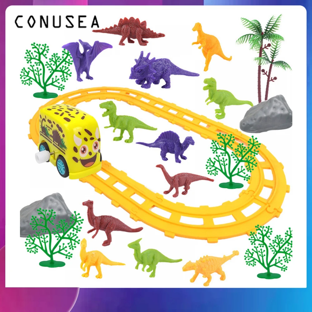 Children's prehistoric dinosaur toy animal world biological model set movable doll with track car learning puzzle gift boys toys boys car toys dinosaur truck transport carrier vehicle dino animal model tyrannosaurus rex kids game children birthday gifts