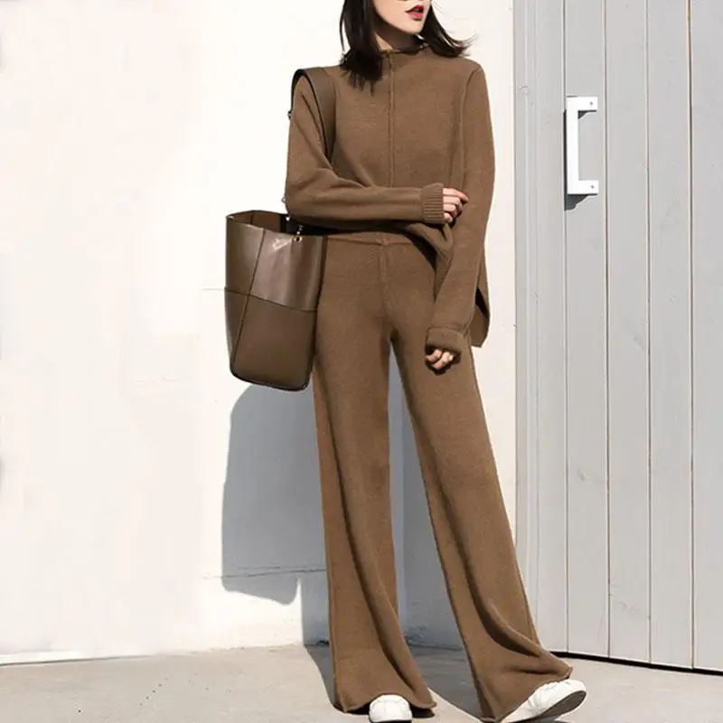 Genayooa Cashmere Two Piece Set Top And Pants 2021 Winter Korean Womens Tracksuit Set Korean Casual 2 Piece Sets Womens Outfits women's short suit set