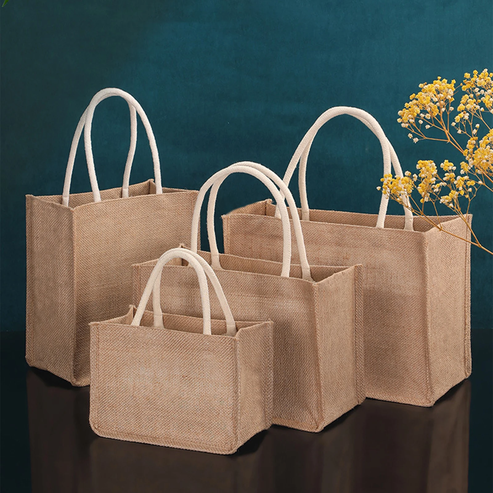 Linen Large Capacity Tote Bags For Women 2021 Open Pocket Beach Bag Reusable Handbag Gift with Handle Grocery Crafts |