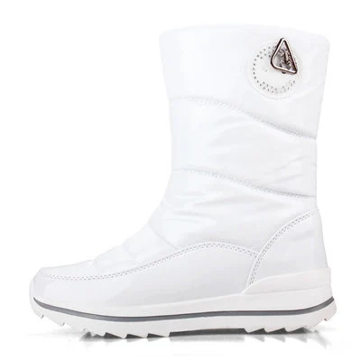 BEYARNEWaterproof winter boots for women Snow boots with platform to keep warm Mid-calf winter boots with thick leather heels - Цвет: white 02