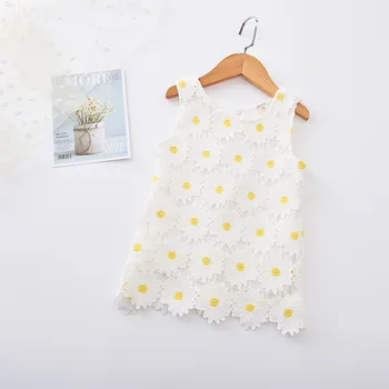 

Girls Hollow Out Sun Flower Dress Kids Summer Vest Dresses Children Summer Sleeveless Garment 2-7yrs Girl Cute One-piece Dress