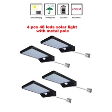 2/4pcs 48 LED Waterproof PIR Motion Sensor Wall Lamp 4 Mode Solar Light For Outdoor Rotable Pole Garden Wall Waterproof Lighting