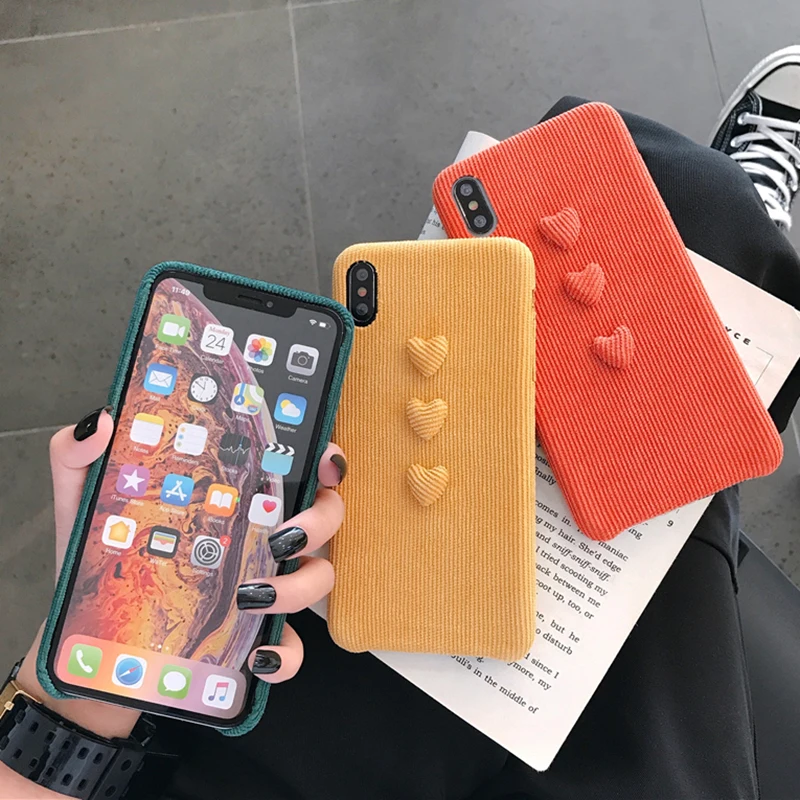 LOVECOM Вельветовая Ткань 3D Love Heart чехол для телефона для iPhone 11 Pro Max XS Max XR 6 6S 7 8 Plus X однотонный теплый пушистый мягкий чехол