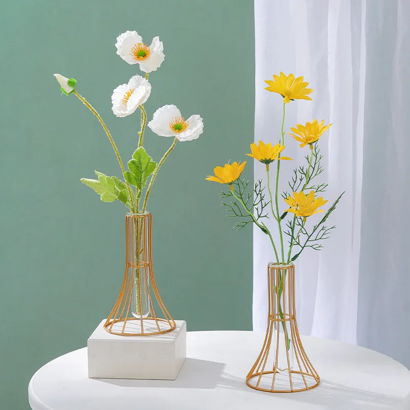 Nordic Style Glass Vases Simple Iron Frame Vase Flower Stand Flower Pot