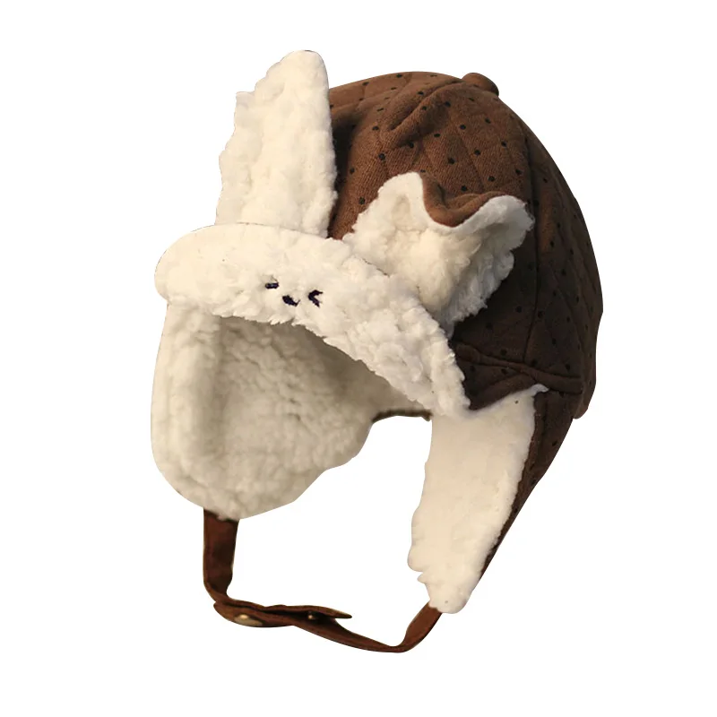 

Rabbit Baby Earflap Beanie Hat Toddler Boy Girl Thicken Polyester Lining Winter Warm Cap Flanging Cap Lovely Hat With Chinstrap