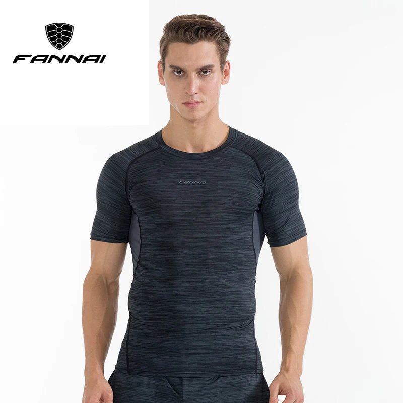 

FANNAI Mens Compression Short Sleeve T Shirt Bodybuilding Fitness Sportswear Men Sport Tops Running Tight Tees Ropa Deportiva