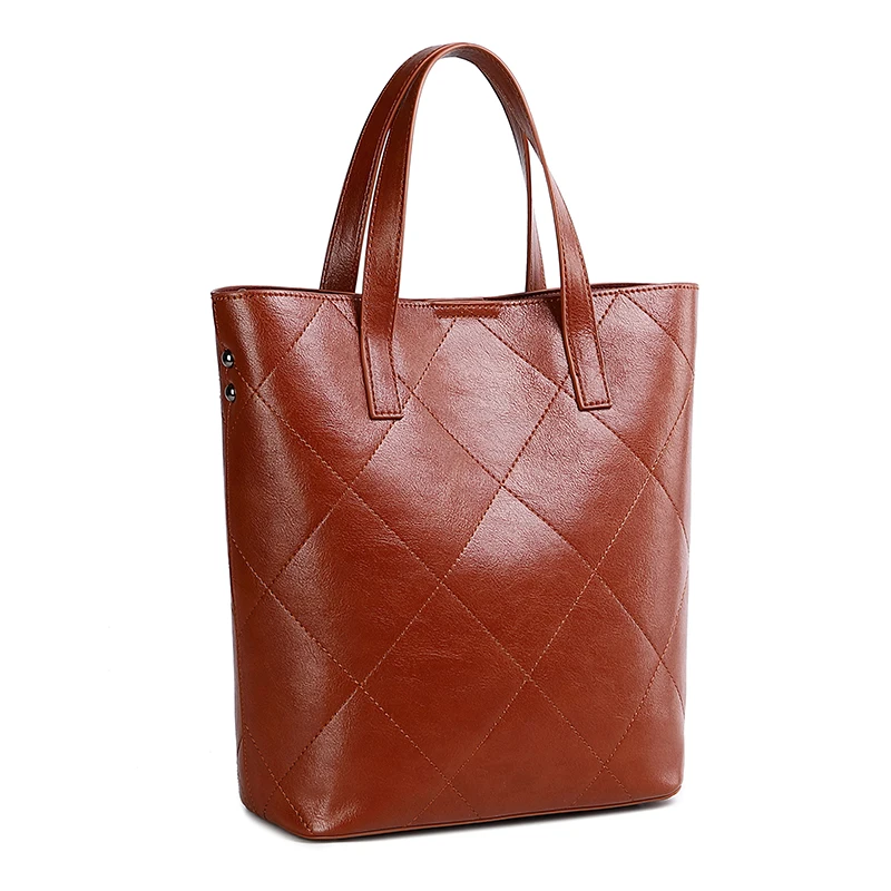 Fashion Women Handbag 2020 New Retro Oil Wax Leather Black Rhombus Checked Ladies Magnetic Buckle Bag Brown Diagonal Bag Woman