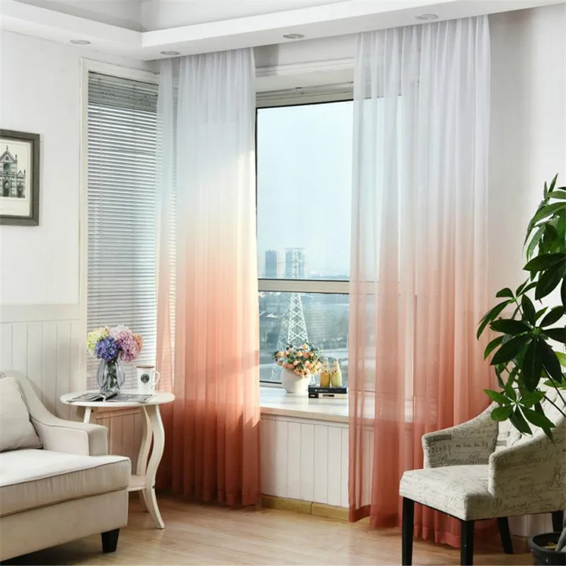 

270*100CM Color Change Valances Tulle Voile Door Window Curtain Drape Panel Sheer Scarf Divider Gradually Changing Colors #B30