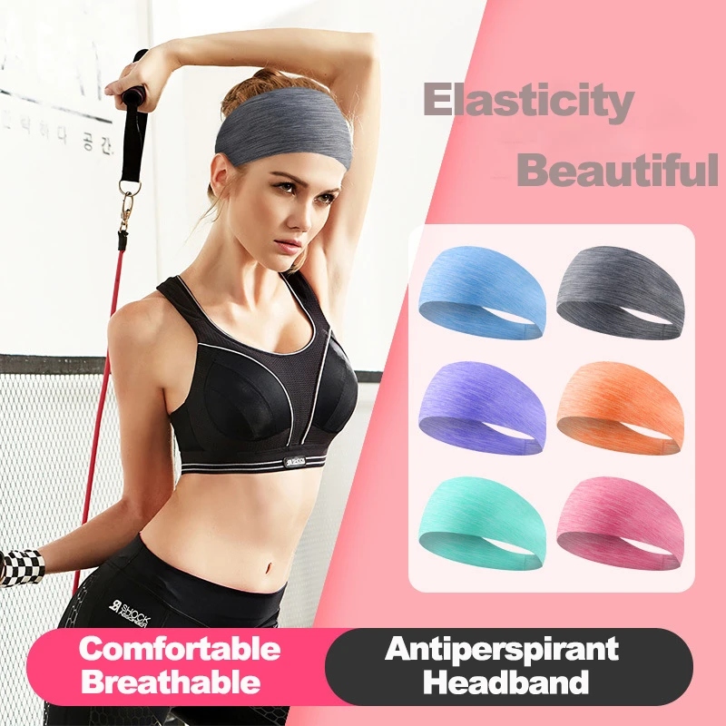

DIRRO Absorbent Yoga Hair Band Exercise Headband Head Warp Hair Band Wide Elastic Turban With Lycra Breathable Sweat Guide Belt