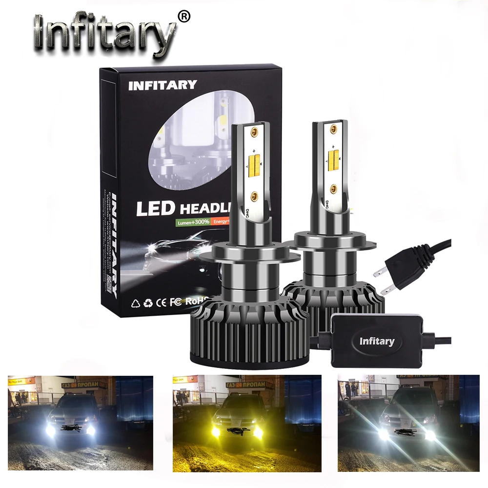 Infitary 3 цвета Изменение фары 3000K 4300K 6500K вспышка 72W для авто H7 светодиодный H1 H8 H 9 H11 9005