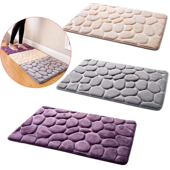 

40x60cm 3D Stone Carpet Shower Floor Pebble Flannel Bathroom Bath Rug Mat