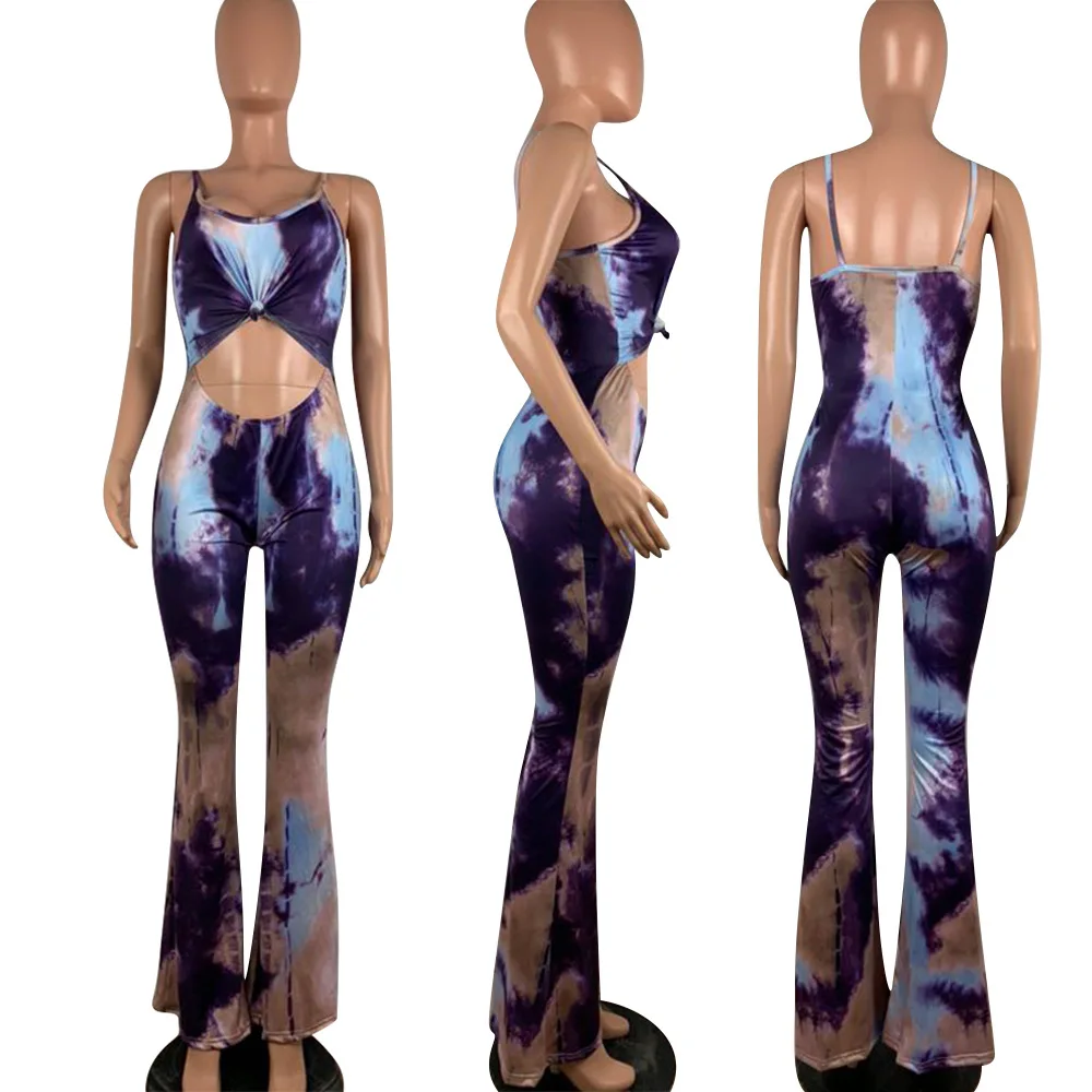Tie Dye Galaxy женские Леггинсы для йоги, комбинезоны с вырезами, дизайн, женские расклешенные Комбинезоны на тонких бретельках K8052