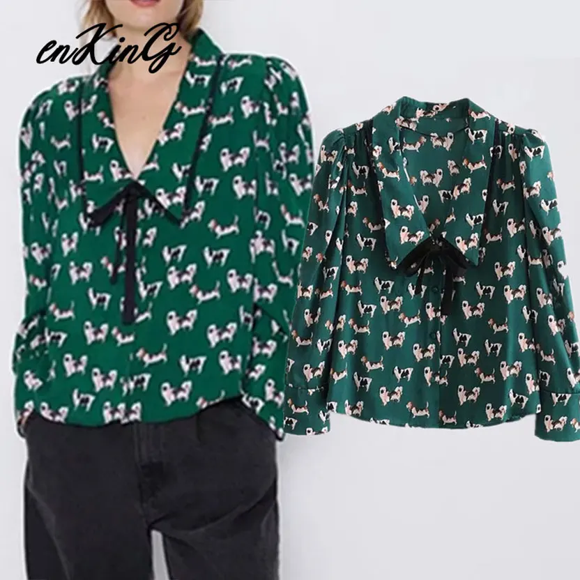 

2019 england high street vintage dog printing cute kimono za shirt women blusas mujer de moda 2019 tshirt womens tops plus size