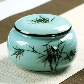 

Flower Pattern Tea Cans Celadon Storage Box Tea Coffee Canister Jars Multifunction Spice Candy Bottle Porcelain Beans Container