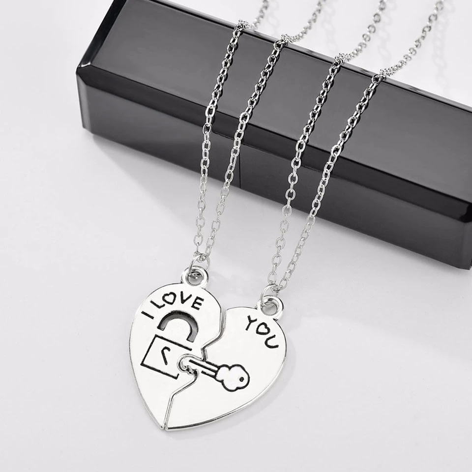 2 шт./компл. сломанные подвески в виде сердца винтажная буква I Love You пара ключей