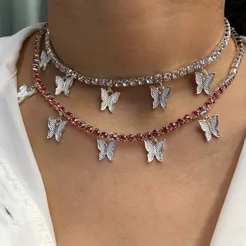 

Flatfoosie Vogue Charm Crystal Butterfly Pendant Necklace Rhinestone Shining Statement Choker Necklace for Women Jewelry Gift
