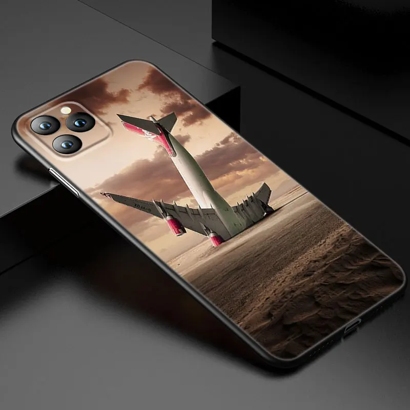 Aircraft Airplane Phone Case For Apple iPhone 13 12 Mini 11 Pro XS Max XR X 8 7 6S 6 Plus 5S 5 SE 2020 Soft TPU Black Cover- H7d7fa26e33f74d3ba6fc6c8d3ac852ffx