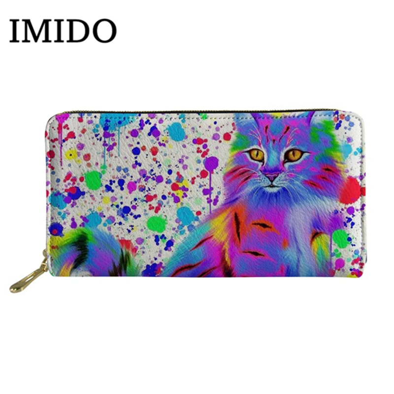 IMIDO/женские кожаные кошельки с разноцветным 3D принтом кота, женский кожаный клатч-портмоне, длинный держатель для карт, кошелек, сумка для телефона, милый кошелек - Цвет: WLL982Z21