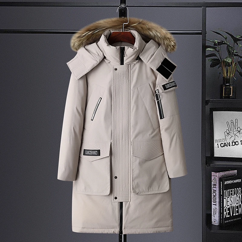 Puffer Winter Jacket Men Long Parkas White Down Parkas Coat Male Fur Collar Thick Warm Jacket Plumifero Hombre Snowing Overcoat
