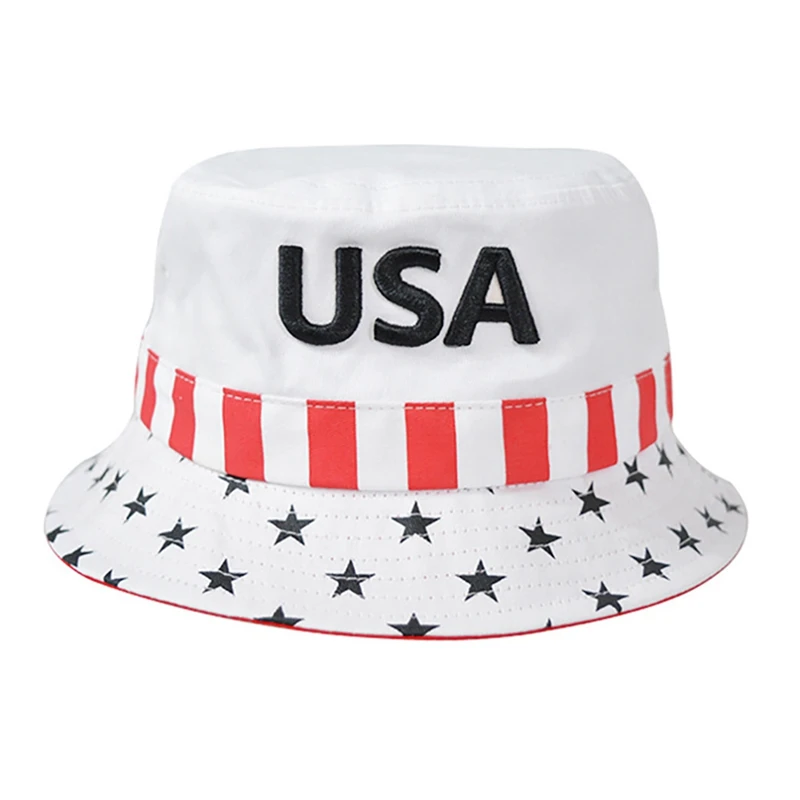 

Bucket Hat Women Men Letter Embroidered Sunshade UV Protection Cotton Cap Travel Sports American President Election Accessories