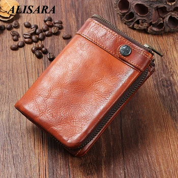

Alisara Men Short Wallet Genuine Leather Male Bifold Coin Purses Pouch Cowhide Handmade Retro Men's Credit Card Wallets Small