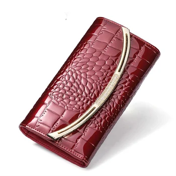 

Fashion Genuine Leather Wallet Women 2019 Luxury Designer Patent Leather Wallets Female Clutch Ladies 3 Fold Cowhide Hasp Wallet