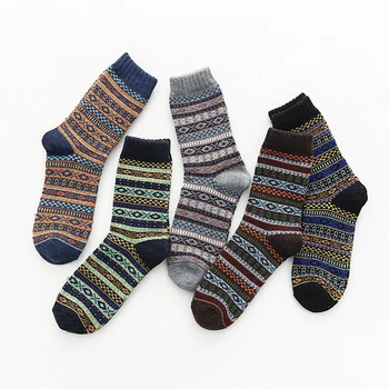 

5Pairs/lot New Witner Men Socks Thick Warm Wool Socks Retro Fine Pattern Christmas Socks Colorful Socks Gift Free size YM9006