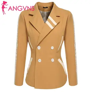 

Stylish Women Jackets Casual Lapel Double Breasted Hip Length Long Sleeve Patchwork Slim Coat Outwear