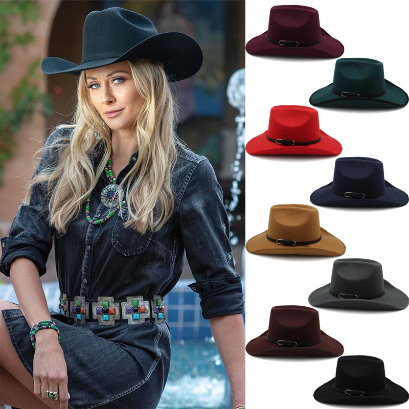 

Men Women Western Cowboy Hats Wide Brim Panama Sunhats Fedora Caps Trilby Jazz Sombrero Outdoor Travel Party Size US 7 1/4 UK L