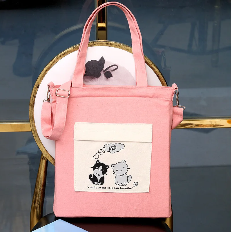 

PURFAY Canvas cute Women Shoulder Bag Cotton Shopper Bag Phone Pocket Eco Reusable Shopping Bag Messenger Bag