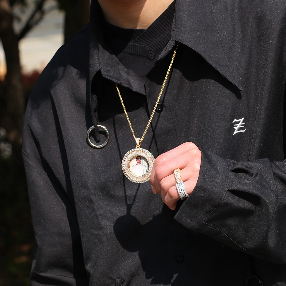 The Bling King Baguettecz DIY Photoes Memory Pendant Silver Color Tennis Chain Necklace Luxury Memorial Gift Low Price