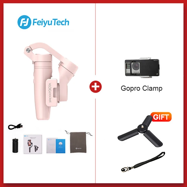 Feiyutech Vlog Карманный 3-осевой ручной карданный стабилизатор смартфона для gopro hero 6 7 Pk zhiyun smooth 4 DJI Osmo mobile 3 - Цвет: add gopro clamp