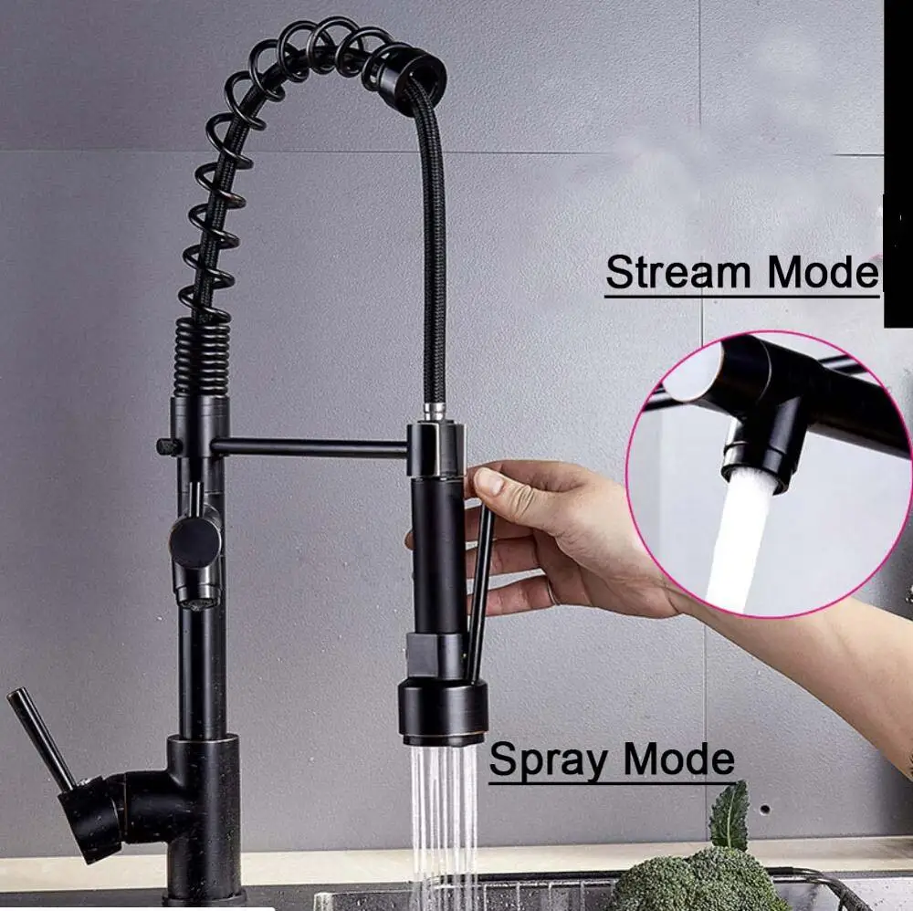 

Spring Kitchen Faucet Pull out Side Sprayer Dual Spout Single Handle Mixer Tap Sink Faucet 360 Rotation Kitchen Faucets
