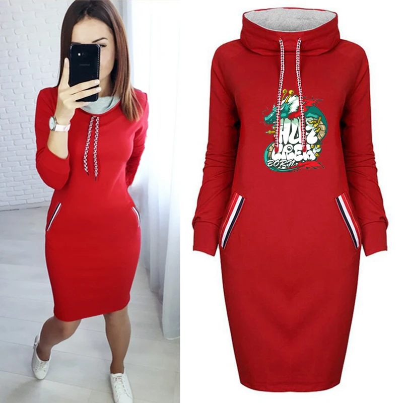 

Cool Dragon Woman Dress Plus Size Slim Bodycon Dresses Sexy Long Sleeve Thin Sweater Dress Autumn Women Vestidos Solid Color