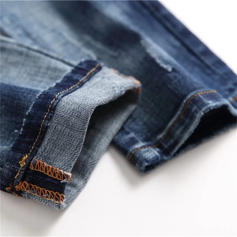 EH·MD® Double-layer Scratched Ripped Jeans Men's Zipper Decoration Splashed Ink Soft Slim Cotton Stretch Pants Four Seasons 2022