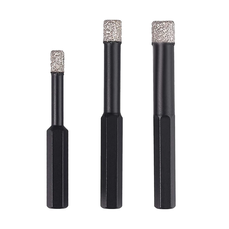

3 PCS Diamond Hole Saw Set 6mm 8mm 10mm Hexagonal Dry Drill Bits with Wax Insert for Glass Ceramic Tile Porcelain Marble Granite