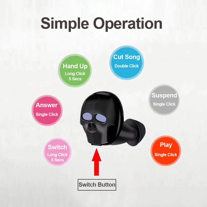 2020 New Skull Bone Bluetooth Earphone with Microphone Noise Cancelling Hi Fi Handsfree Bass Stereo Mini Micro Earbud Earpiece