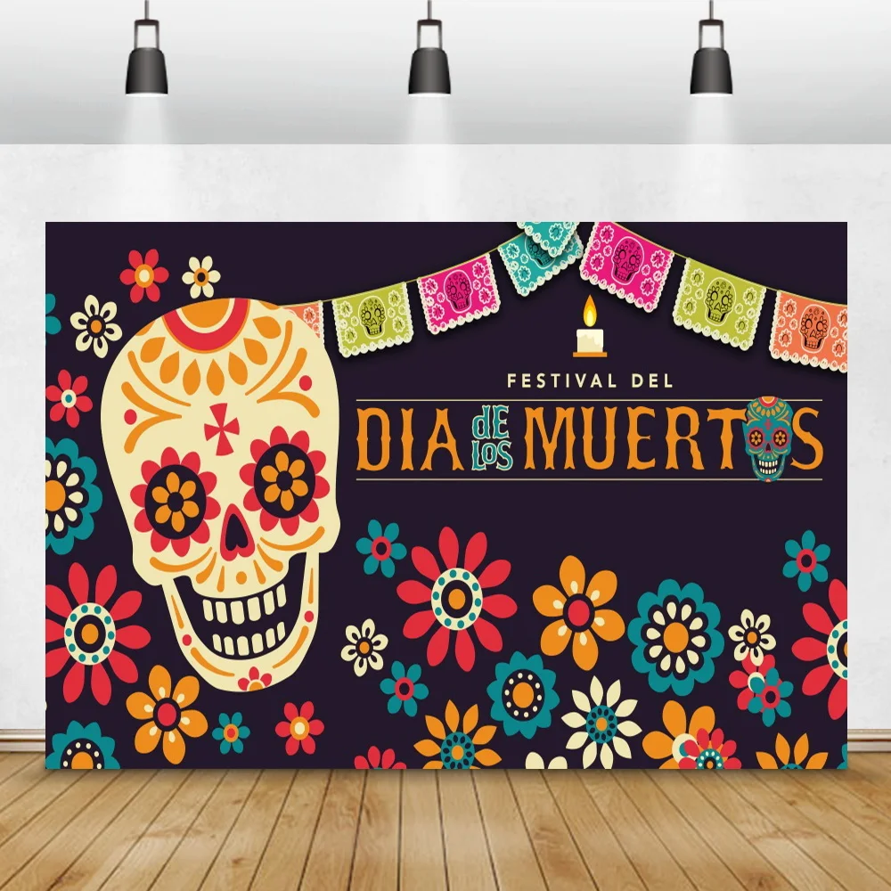 Mexican Carnival Day of The Dead Background For Hat Floral Party Photographic Flowers Photo Backdrop Death Pattern Photostudio photo backdrop photo wallpaper