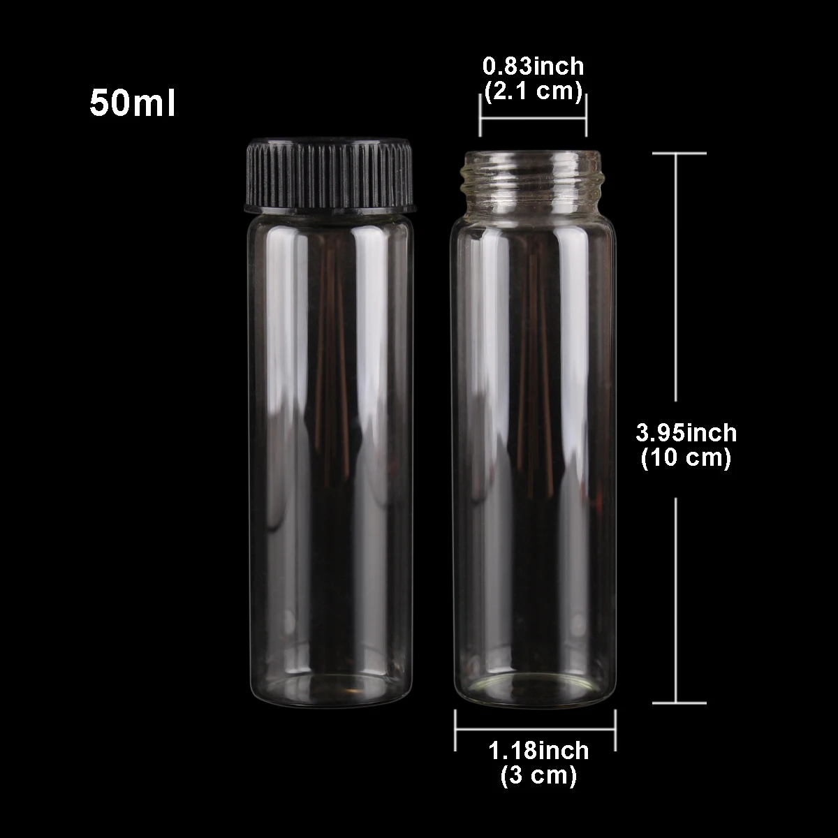 5pcs 50ml 30*100mm Glass Jars with Black Plastic Caps Glass bottle Spice Jars Potion bottles Glass Vials For DIY Craft 2