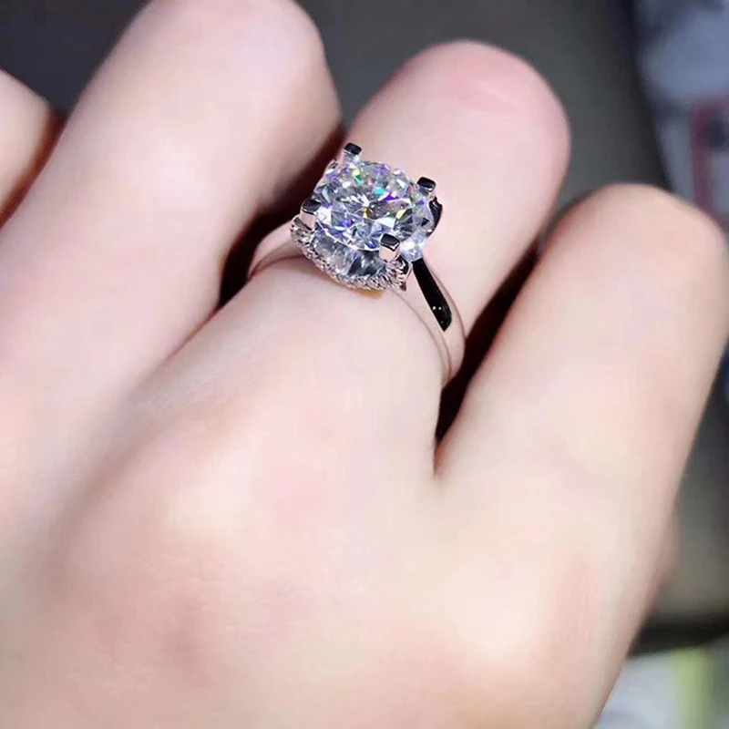 18 К камень Муассанит кольцо из белого золота 1ct 2ct 3ct полный размер круглая огранка свадебное кольцо с бриллиантом для женщин Девушка Тест Положительный