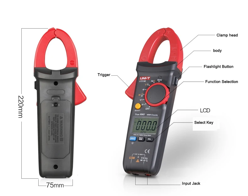 Uni-t цифровой измеритель тока постоянного тока 400A AC DC мультиметр с зажимом UT213C NCV измерение электропроводности сопротивления напряжения