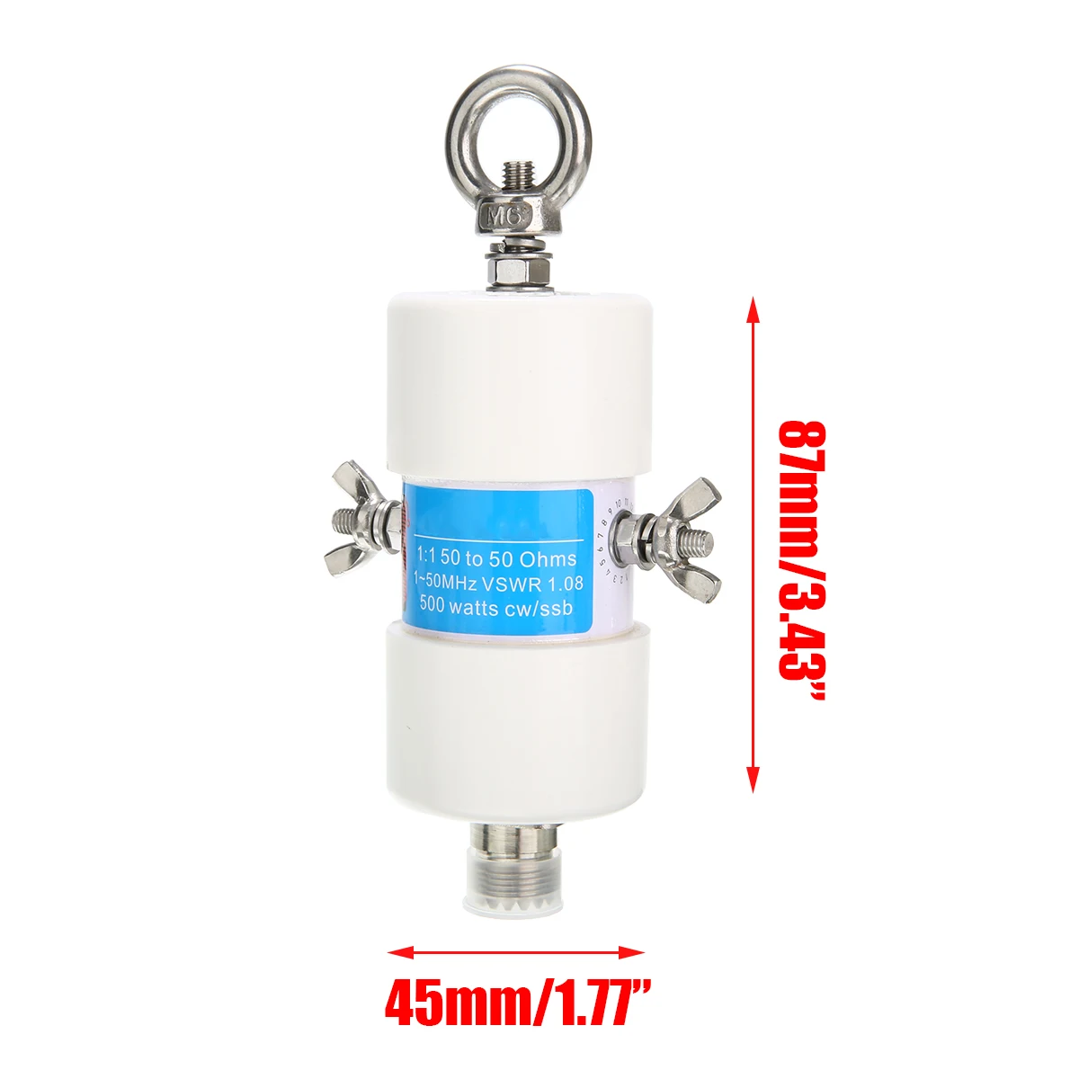 Universal 1:1 Voltage Balun Waterproof HF Balun Voltage Balun 160m-6m Bands 1.8-50MHz 500W for Shortwave Antenna Balun 87*45mm